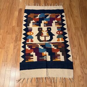 Vintage Southwestern Tapestry Rug Kilim Wall Hanging Boho Folk Art 32x56 Geometr